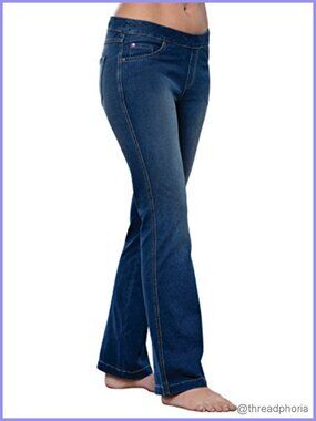 Petite Bootcut Stretch Denim Jeans for Women, Drawstring Waist, 5-Pocket,